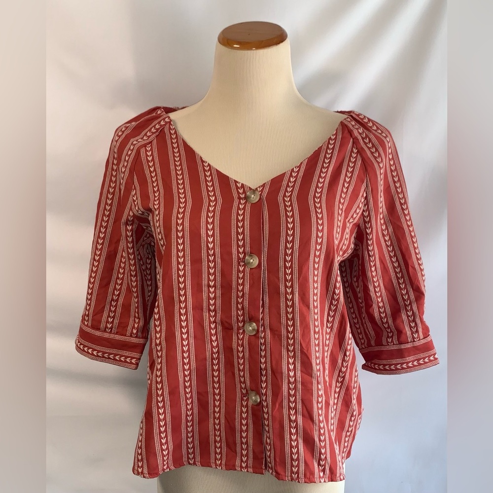 NWT Harper FALL Burnt Orange Cinnamon Boho Embroidered Button Down Shirt Medium